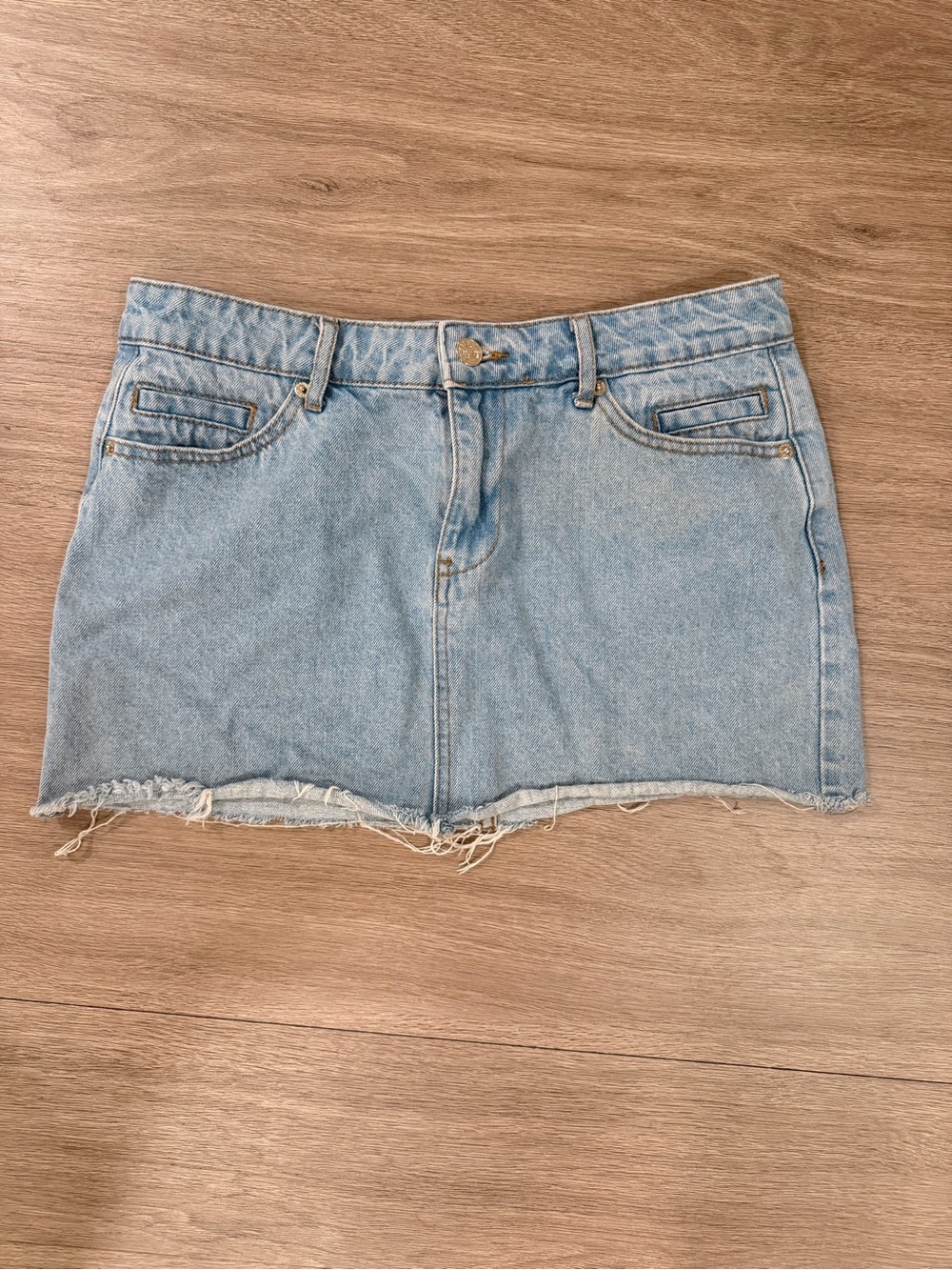 Hollister Light Blue Denim Frayed Hem Mini Skirt
